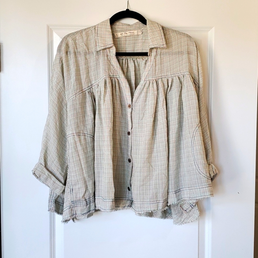 NWOT free people multicolor plaid button down top